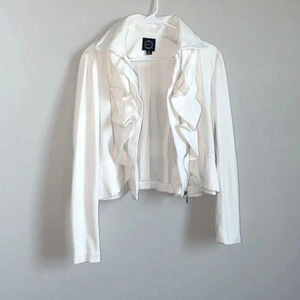 FILTRE Cropped Zip Ruffle Front White Romantic Jacket  Size‎ Large